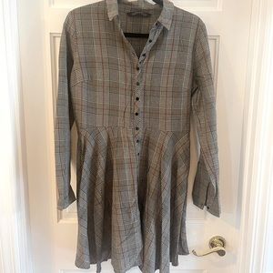 Zara Tartan Plaid Button-Up Dress (L)